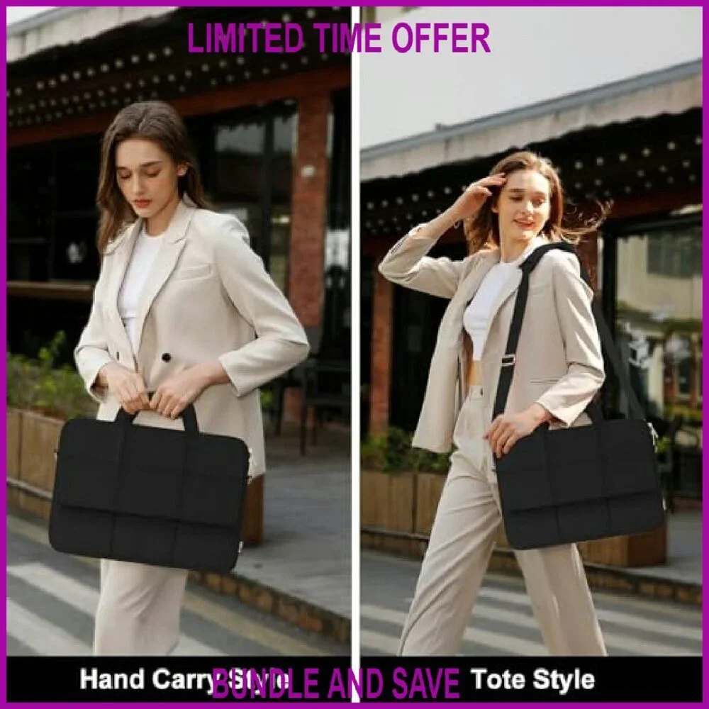 Puffy Laptop Shoulder Bag Quilted Messenger with Multiple Pockets